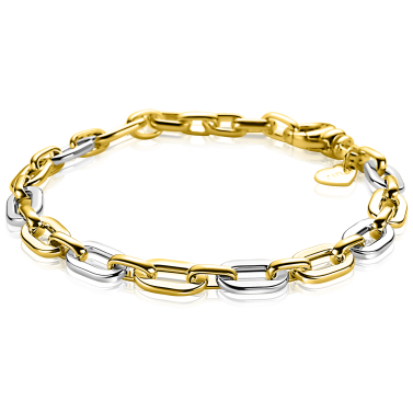 ZINZI gold plated zilveren schakelarmband met bicolor rechthoekige schakels (6,5mm breed) ZIA2757