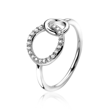 ZINZI zilveren ring 2 ronde vormen verbonden wit ZIR1782
