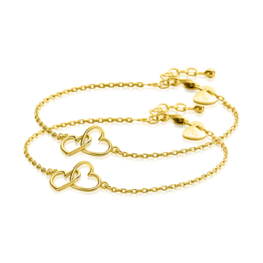 ZINZI set van 2 gold-plated zilveren armbanden met 2 verbonden hartjes 17,5-19,5cm ZIA2513G-SET