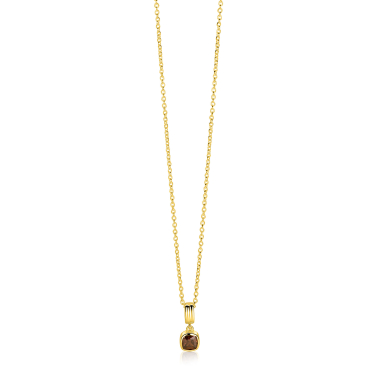 ZINZI gold plated zilveren ketting met strakke hanger bezet met vierkante bruine zirkonia 6mm 42-45cm ZIC-BF154
