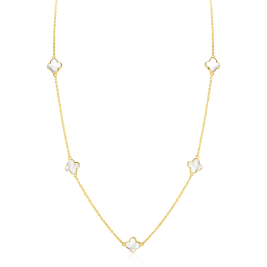 ZINZI gold plated zilveren ketting met vijf klavers 11mm in parelmoer 42-45cm ZIC-BF153
