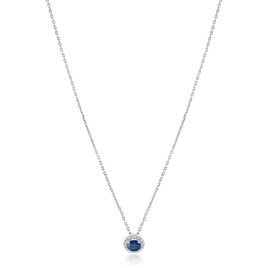 ZINZI zilveren ketting 45cm met saffierblauwe kleursteen in entourage zetting ZIC2697B