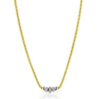 ZINZI goldplated zilveren popcorn schakelcollier 42-48cm met vijf sierlijke, beweegbare beads in zilver en wit zirkonia ZIC2779Y