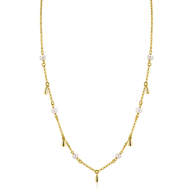 ZINZI gold plated zilveren ketting met witte zoetwaterparels en druppeltjes 42-45cm ZIC2753