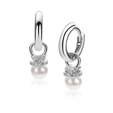 8mm ZINZI zilveren oorbedels met een witte parel en een strikvormige zetting bezet met witte zirkonia’s ZICH2863 (zonder oorringen)