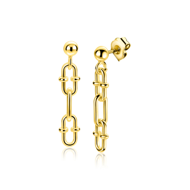 30mm ZINZI goldplated zilveren oorstekers met drie trendy ovale schakels ZIO2798