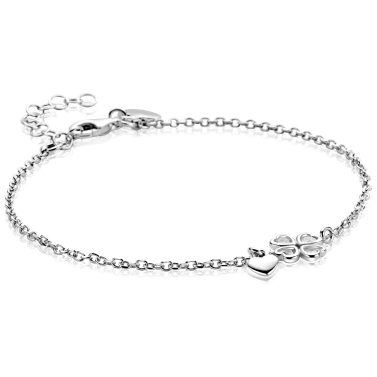 ZINZI zilveren schakelarmband met klavertje vier en hartje hanger ZIA2783