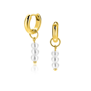 12mm ZINZI gold plated zilveren oorbedels met 3 witte pareltjes ZICH2734Y (zonder oorringen)