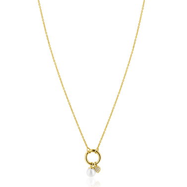 ZINZI gold plated zilveren ketting met ronde sluitring en twee luxe bedels 42-45cm ZIC2738
