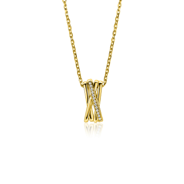 ZINZI gold plated zilveren ketting 42–45cm met luxe cross-over hanger (16mm) bezet met witte zirkonia's ZIC1790Y