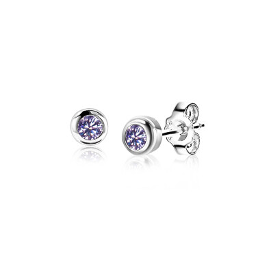JUNI oorknoppen 4mm zilver met geboortesteen licht paars amethist zirconia
