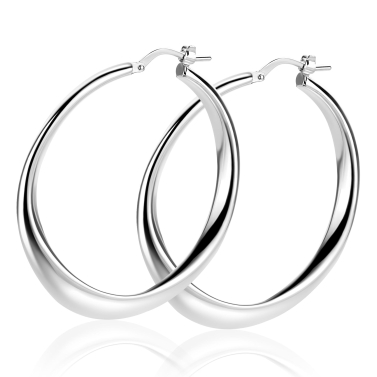 40mm ZINZI zilveren oorringen met organisch gevormde buis 3,5mm breed en handige bovensluiting ZIO2702