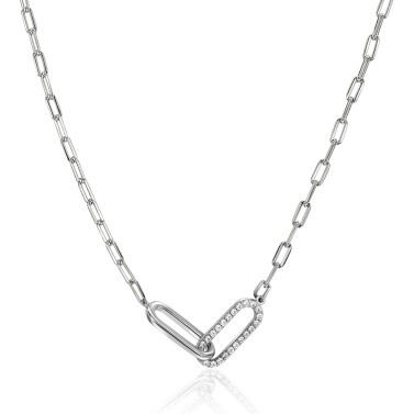 ZINZI zilveren paperclip schakelketting met twee verbonden schakels bezet met witte zirkonia's 40-45cm ZIC2690