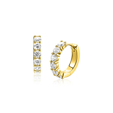 15mm ZINZI gold plated zilveren tennis oorringen bezet met zes ronde witte zirkonia's, 3mm buisdikte en luxe klapsluiting ZIO2888Y