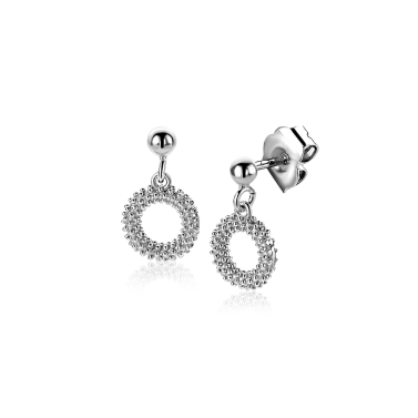 14mm ZINZI zilveren oorstekers met open rondje van 8,5mm voorzien van een bolstructuur ZIO2704
