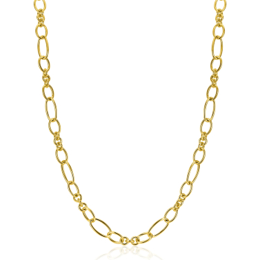 ZINZI goldplated zilveren schakelketting 45cm met speelse combinaties van ronde en ovale schakels ZIC2706G
