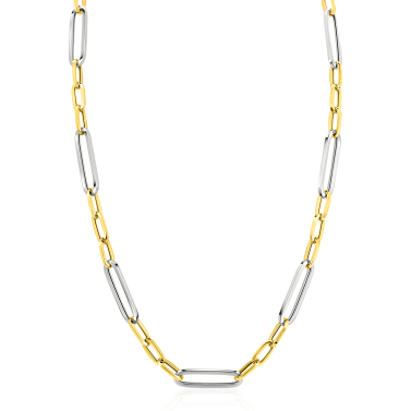 ZINZI zilveren bicolor schakelketting 45cm met ovale schakels 7mm breed ZIC2752