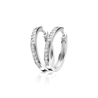 Zinzi zilveren oorringen 24 x 3mm witte zirconia's met luxe klapsluiting  ZIO192Z
