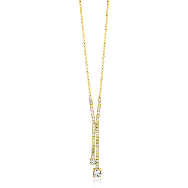 ZINZI gold plated zilveren Y-collier 45cm met luxe tennislook en witte zirkonia's in rijzetting met twee grotere witte zirkonia's ZIC2894Y