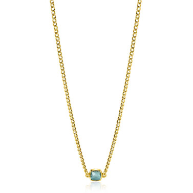 ZINZI gold plated zilveren gourmet ketting met vierkante zetting bezet met indigo blauwe kleursteen 40-45cm ZIC2417G