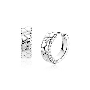 16mm ZINZI zilveren oorringen met twee rijen aaneengeschakelde gladde hartjes, 5mm buisdikte en luxe klapsluiting  ZIO2882