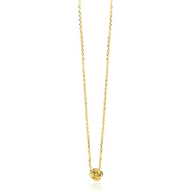 ZINZI gold plated zilveren ketting met hanger in roosdesign (9mm) en bezet met een witte zirkonia in het midden 42-45cm ZIC2872Y