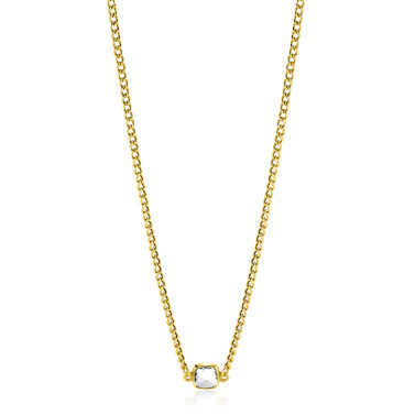ZINZI gold plated zilveren gourmet ketting met vierkante zetting bezet met witte zirconia 40-45cm ZIC2417Y
