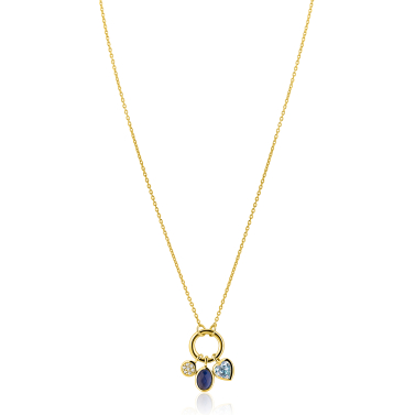 ZINZI gold plated zilveren ketting met ronde sluitring en drie luxe bedels 42-45cm ZIC2737