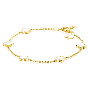 ZINZI gold plated zilveren armband met vijf klavers 11mm in parelmoer 17-20cm ZIA-BF153

