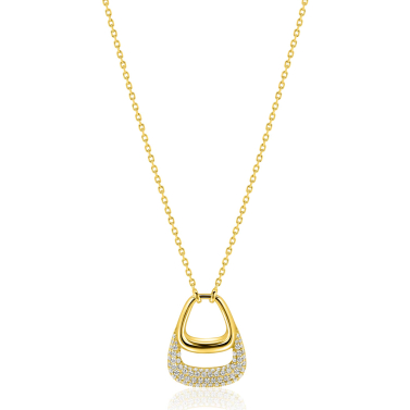 ZINZI goldplated zilveren ketting 45cm met stijlvolle dubbele hanger, bezet met witte zirconia's ZIC2806Y