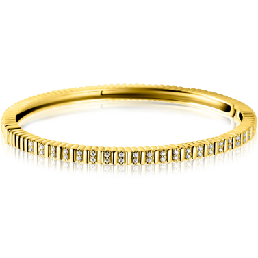 ZINZI gold plated zilveren bangle armband 4mm breed, bezet met witte zirkonia's 60mm ZIA2686Y