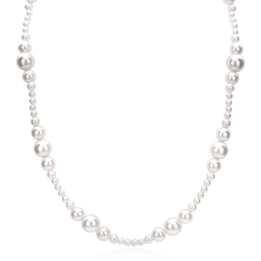 ZINZI gold plated zilveren ketting 45cm met glanzende witte parels in verschillende groottes en speelse opbouw ZIC2908