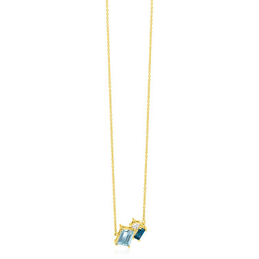 ZINZI gold plated zilveren collier 45cm met geometrische hanger (14mm) in lichtblauw, petrolblauw en wit ZIC2897
