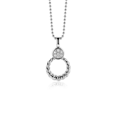 ZINZI zilveren ronde hanger 20mm gedraaid motief, bezet met witte zirconia's ZIH2390 (zonder collier)