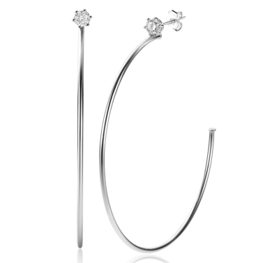55mm ZINZI zilveren oorstekers 5mm witte zirconia met halve oorringen 55mm en 1,5mm buisdikte ZIO2574
