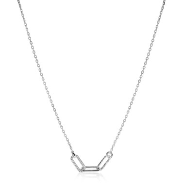 ZINZI zilveren schakel ketting 45cm met drie paperclip schakels, glad bewerkt witte zirconia's ZIC2330