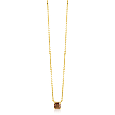 ZINZI gold plated zilveren ketting met vierkante bruine zirkonia 6mm 42-45cm ZIC-BF141
