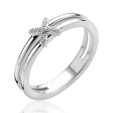 ZINZI zilveren ring met speels X-detail bezet met witte zirkonia's ZIR2813C