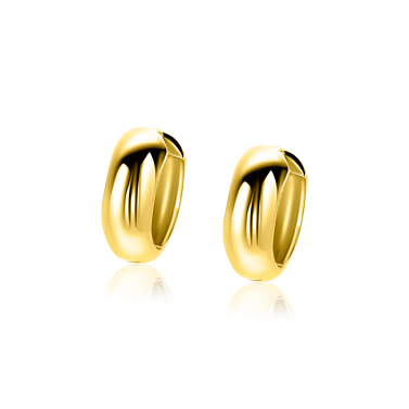 13,5mm ZINZI goldplated zilveren gladde oorringen met brede ronde buis 5mm met luxe klapsluiting ZIO2791G