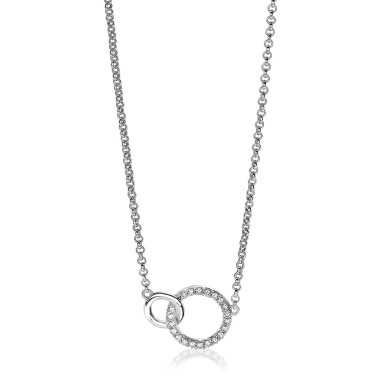 ZINZI zilveren ketting 2 open rondjes verbonden wit ZIC1782