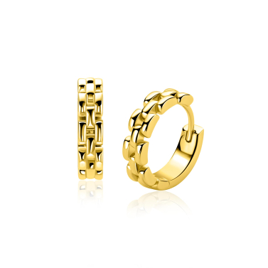 16mm ZINZI goldplated zilveren oorringen met rolex-style schakels 4mm breed en luxe klapsluiting ZIO2556G