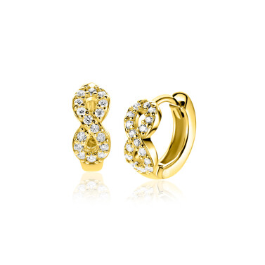 12,5mm ZINZI goldplated zilveren oorringen met Infinity-symbool bezet met zirkonia’s en luxe klapsluiting ZIO2790Y