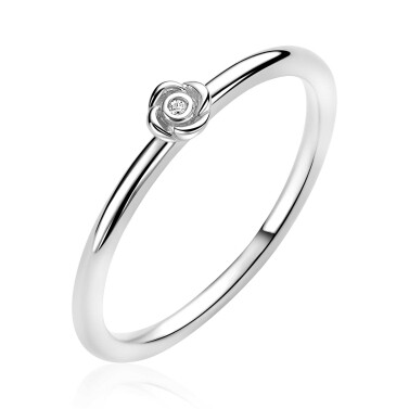 ZINZI zilveren ring met roosvorm (4mm), bezet met een witte zirkonia ZIR2872