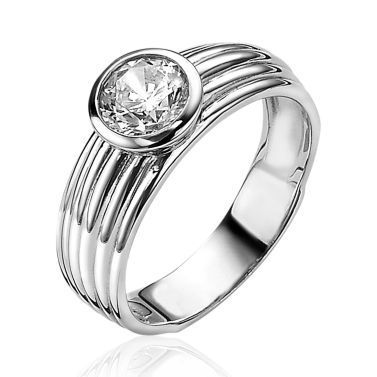 ZINZI zilveren multi-look ring met zilveren banen en ronde zetting 7mm met witte zirconia ZIR874C