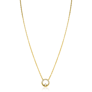 ZINZI gold plated zilveren ketting 42–45cm met ronde open hanger (12mm) en bezet met witte zirkonia's ZIC2725Y