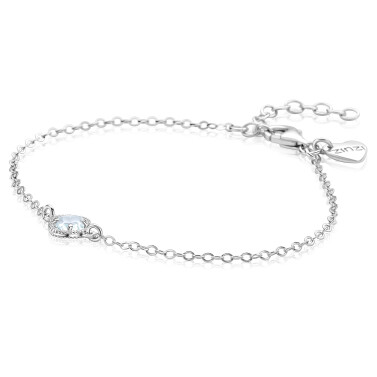 ZINZI zilveren schakel armband met een lichtblauwe klaver in het midden 16-19cm ZIA2905B