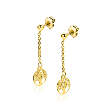 29mm ZINZI gold plated zilveren lange oorhangers met levensboom 8mm ZIO-BF139G
