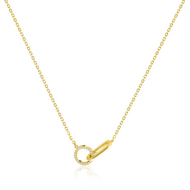 ZINZI gold plated zilveren ketting 45cm met twee verbonden schakels, bezet met witte zirkonia's ZIC2809