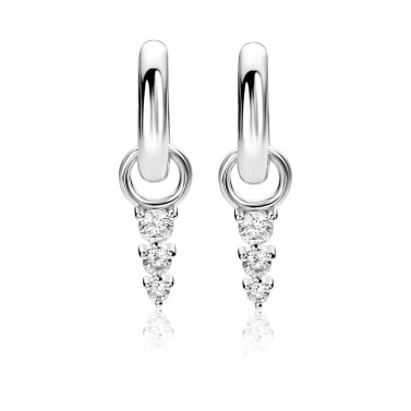 13mm ZINZI zilveren oorbedels met drie onder elkaar geplaatste witte zirkonia’s in verfijnde chatonzetting ZICH2887 (zonder oorringen)