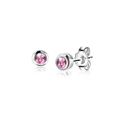 OKTOBER oorknoppen 4mm zilver met geboortesteen roze rozenkwarts zirconia
